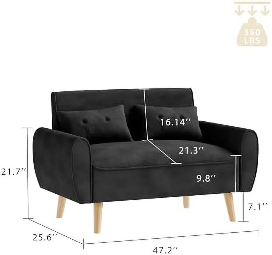 47'' Linen Fabric Loveseat Sofa with 2 Pillows and Wood Legs J45900