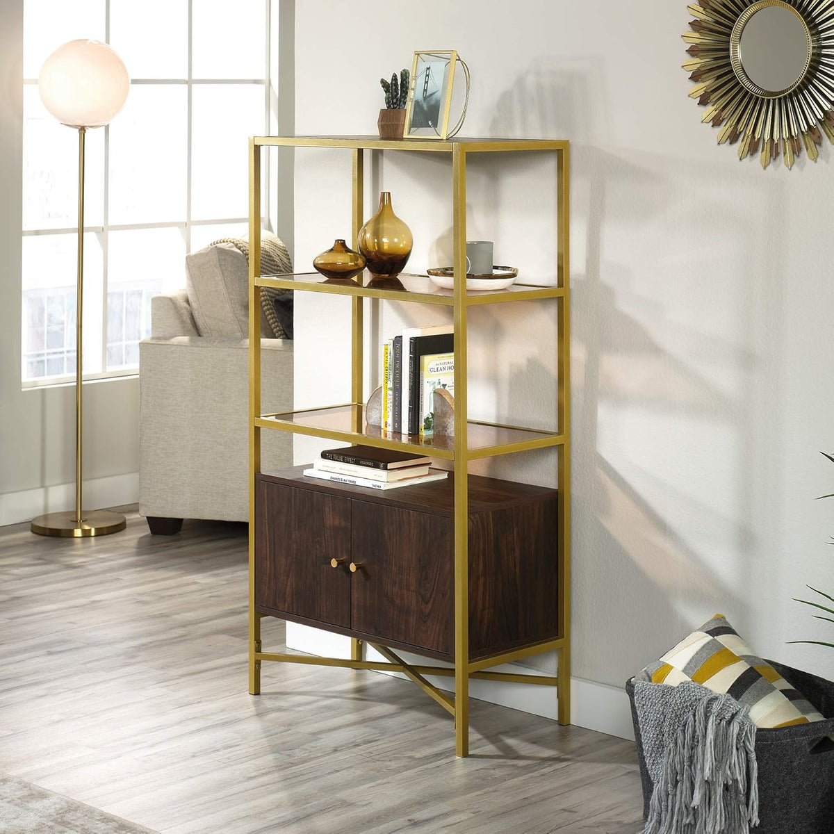 Bookcase with Doors, Rich Walnut Finish Z32155