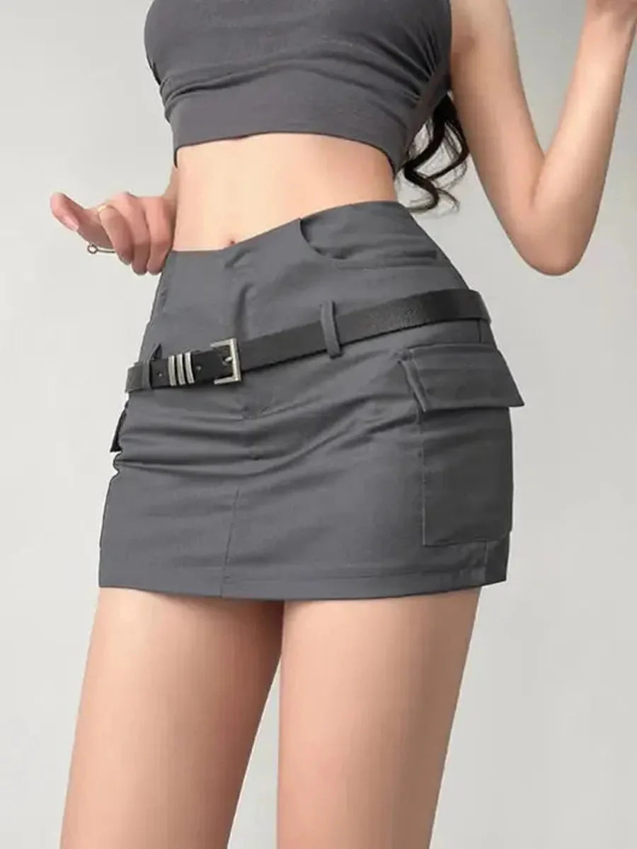 Grey Buckle Mini Skirt D282