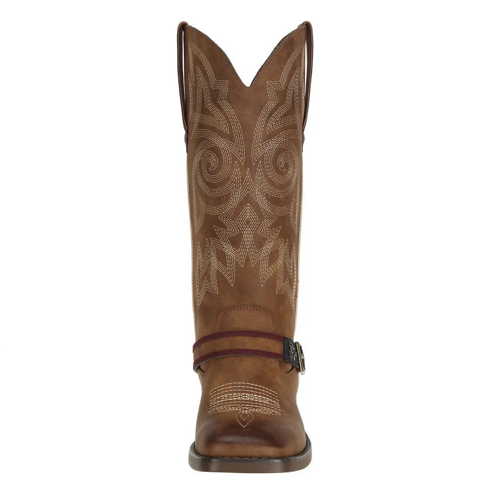 Brown Square Toe Mid Calf Cowboy Boots Size 8.5 P1292