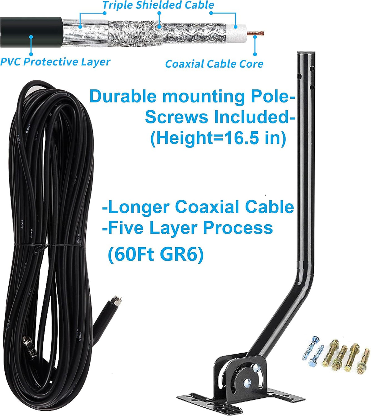 Digital Outdoor TV Antenna with Mount Pole 4K 1080p 150 Miles Range G813958