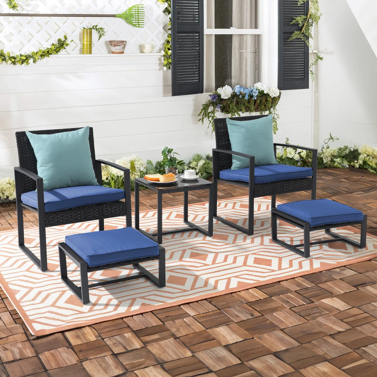 5-Piece Outdoor Furniture Set with Ottomans & Cushions P4051