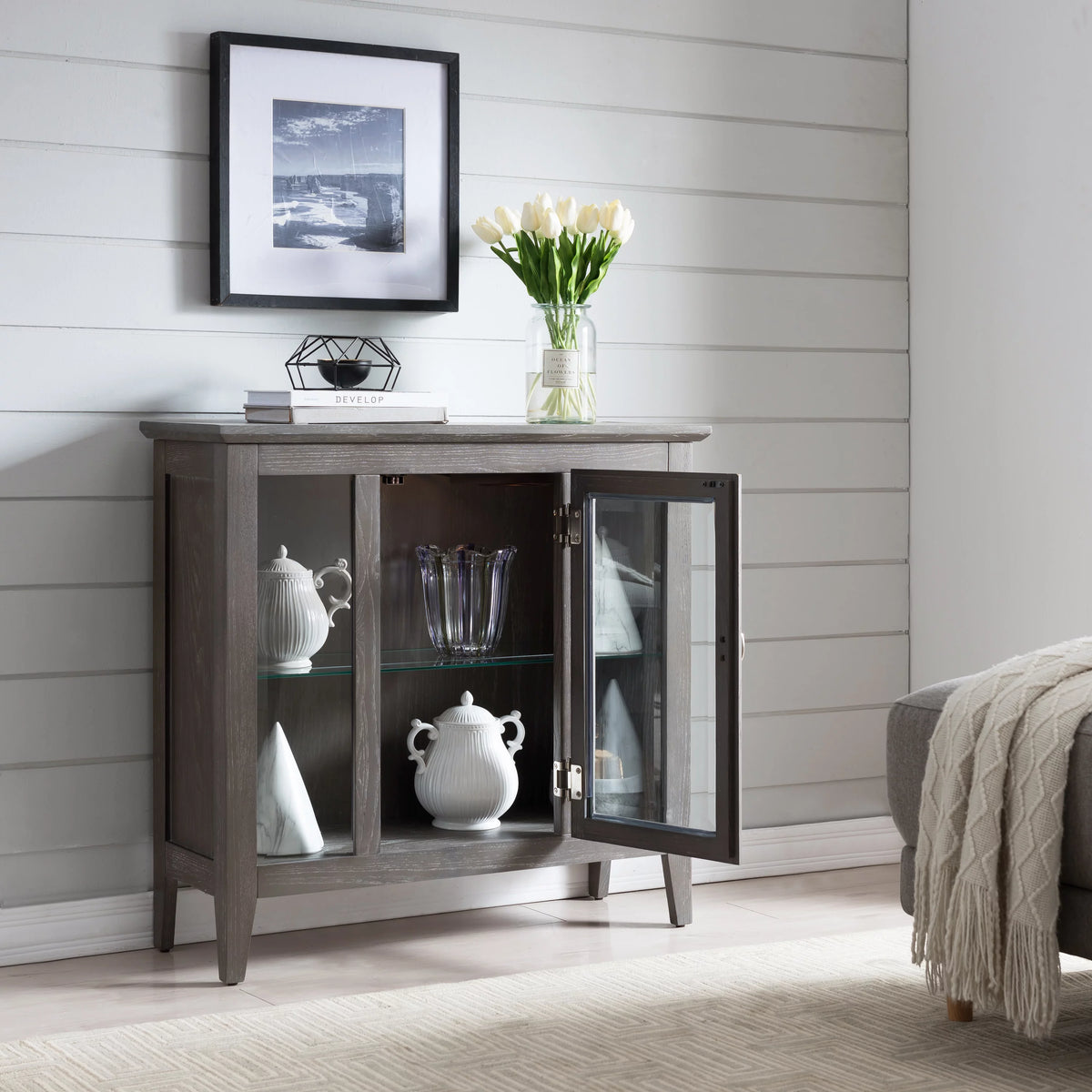 One Door Curio Cabinet with Interior Light N40144