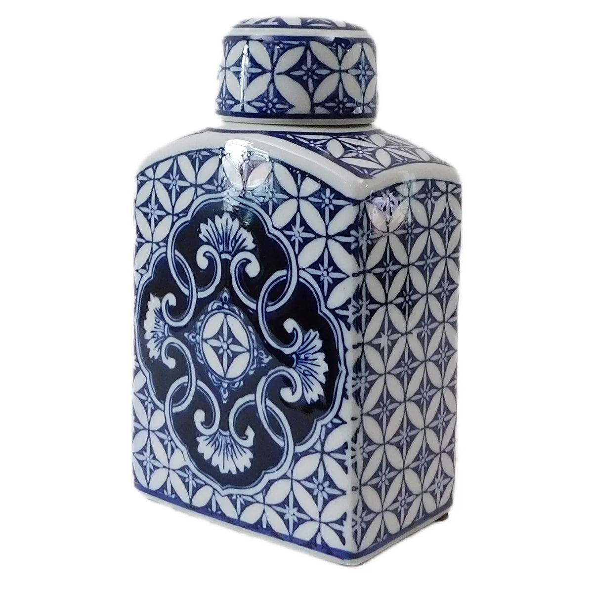 Blue and White Rectangular Tea Jar M9977
