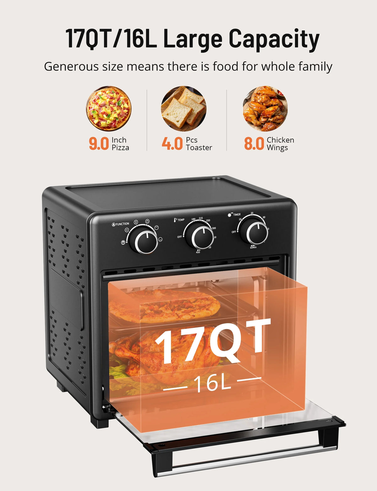 17QT Large Capacity 6-in-1 Air Fryer Toaster Oven J2791