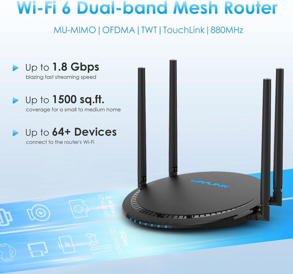 AX1800 Dual Band WiFi 6 Router, 5 Gigabit Ethernet Ports, USB 3.0, Pack of 2 G30890