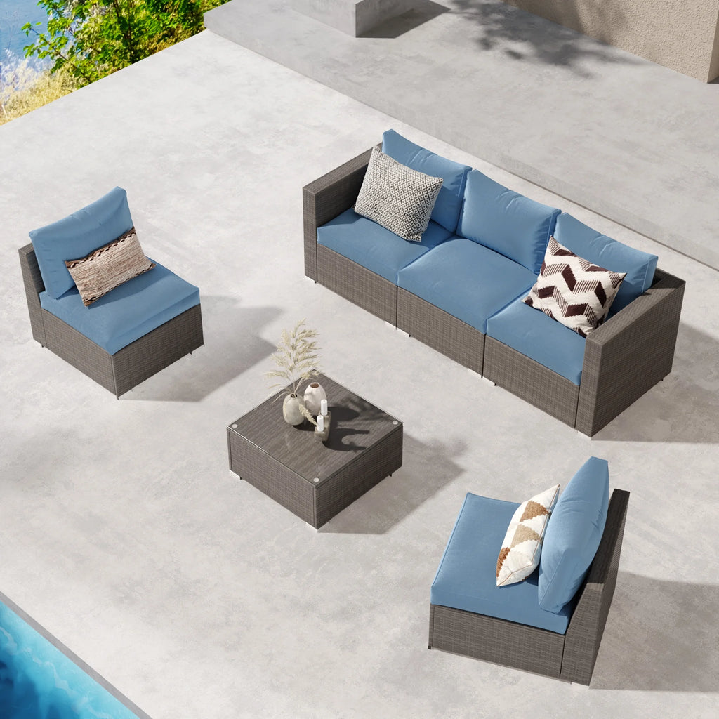 Blue Wicker Outdoor Loveseat Set Y3298