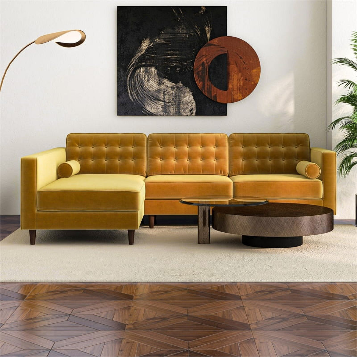 Gold Velvet Left-Facing Sectional I66061