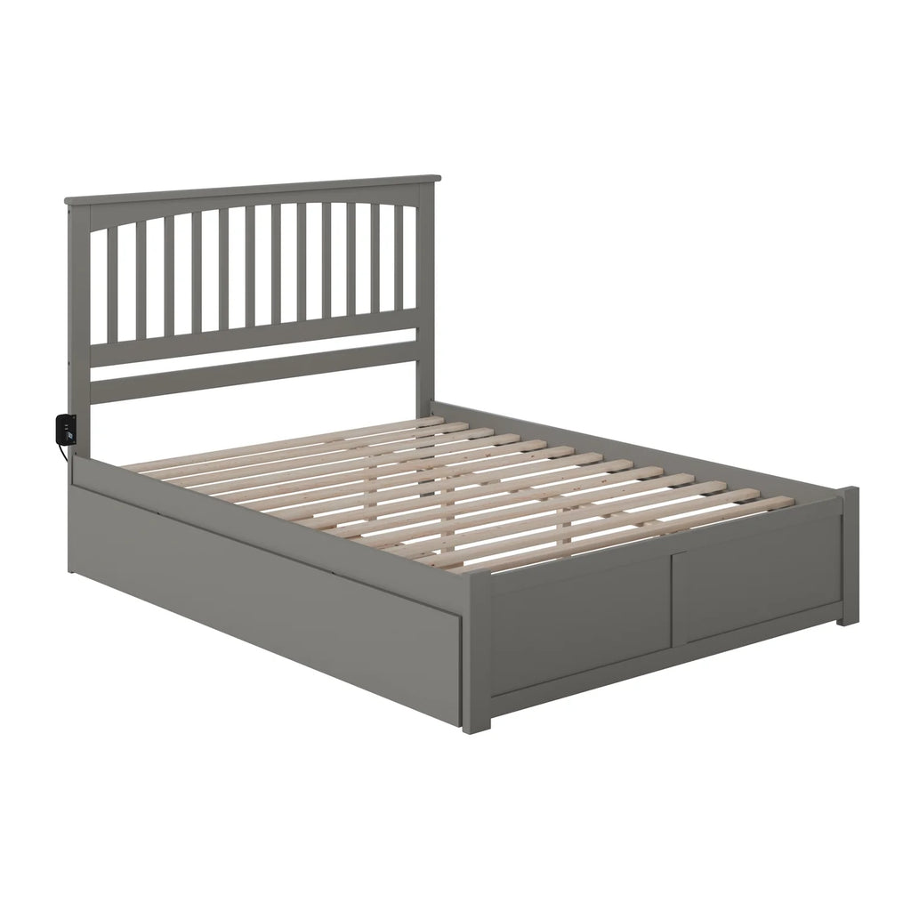 Gray Wood King Platform Bed with Twin XL Trundle H3290