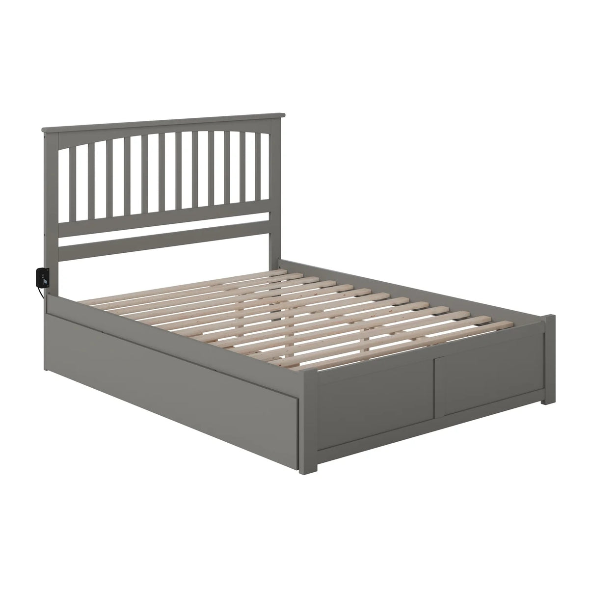 Gray Wood King Platform Bed with Twin XL Trundle H3290