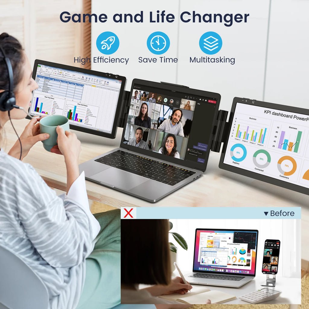 Triple Portable Monitor for Laptop 12inch Dual Screen 1080P U476