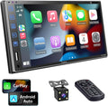 Double Din Car Stereo with Voice Control Carplay and Android Auto, 7 Inch Full Touch HD Capacitive Screen, Car Radio with Bluetooth 5.1, Mirror Link, Front/Rear Camera, Steering Wheel Control, AM/FM L6136