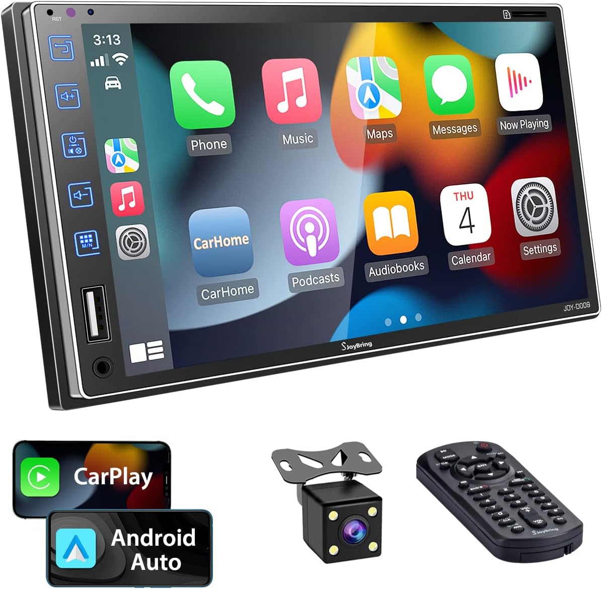 Double Din Car Stereo with Voice Control Carplay and Android Auto, 7 Inch Full Touch HD Capacitive Screen, Car Radio with Bluetooth 5.1, Mirror Link, Front/Rear Camera, Steering Wheel Control, AM/FM L6136