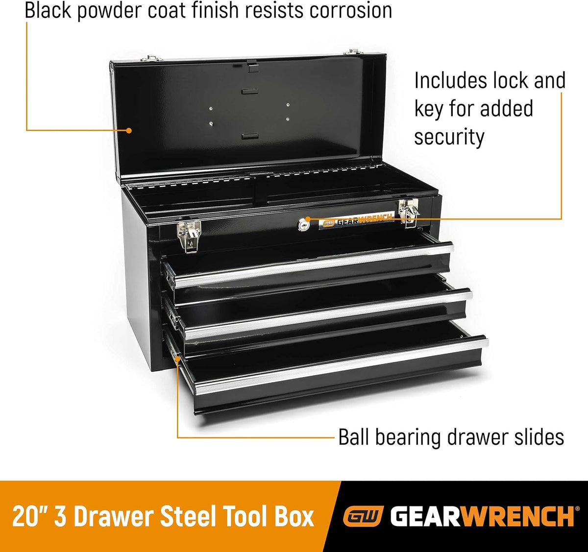 20inch 3 Drawer Steel Tool Box Black A35420