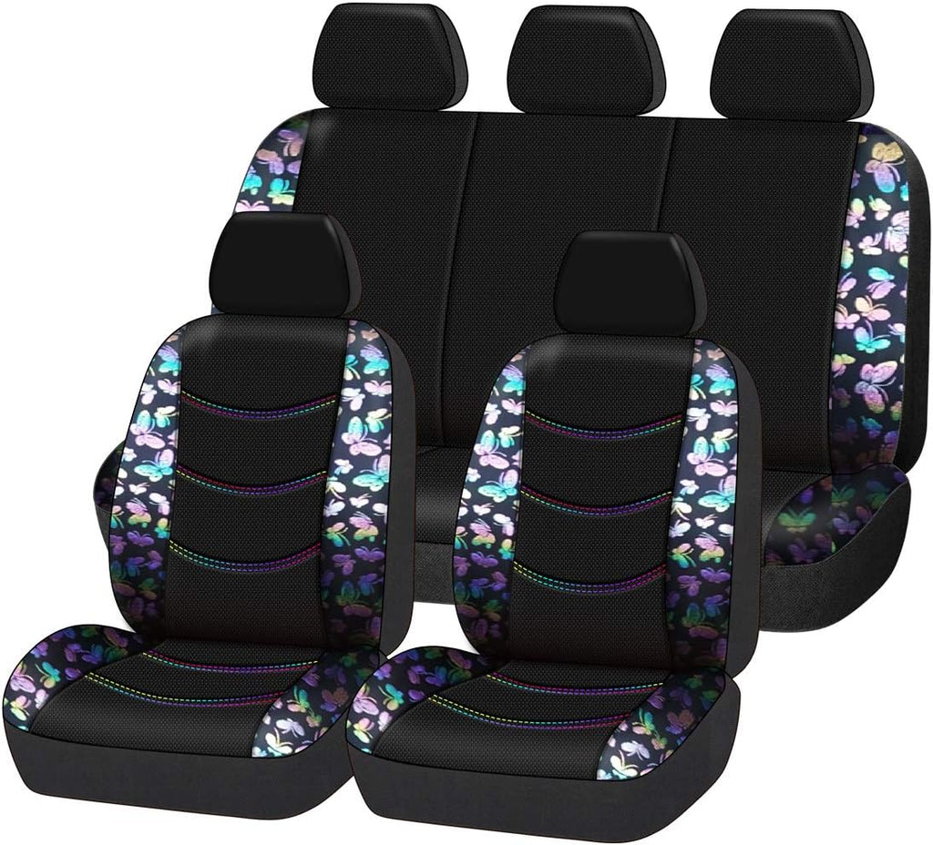 Butterfly Leather Car Seat Covers Full Set (Dark Blue) O993776