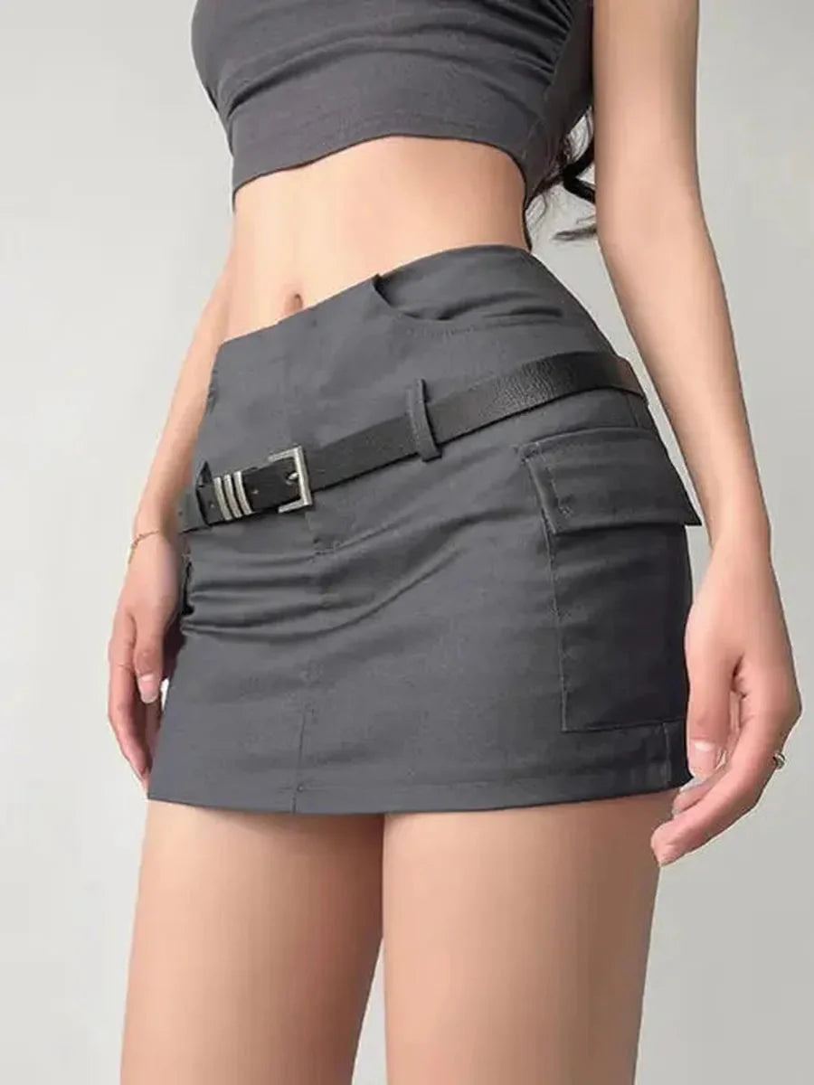 Grey Buckle Mini Skirt D282