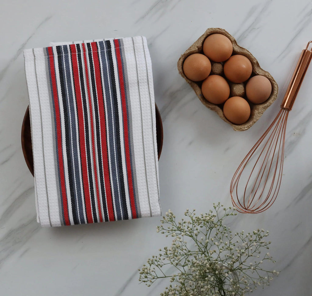 100% Cotton White Waffle Stripes Kitchen Towels Set of 6 D600689