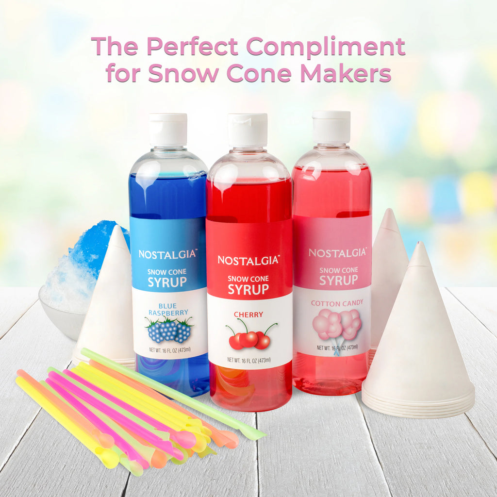 16-Ounce Snow Cone Syrups, Cups and Spoon-Straws Party Kit H2516
