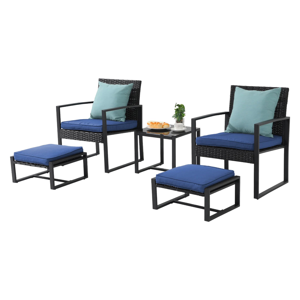 5-Piece Outdoor Furniture Set with Ottomans & Cushions P4051