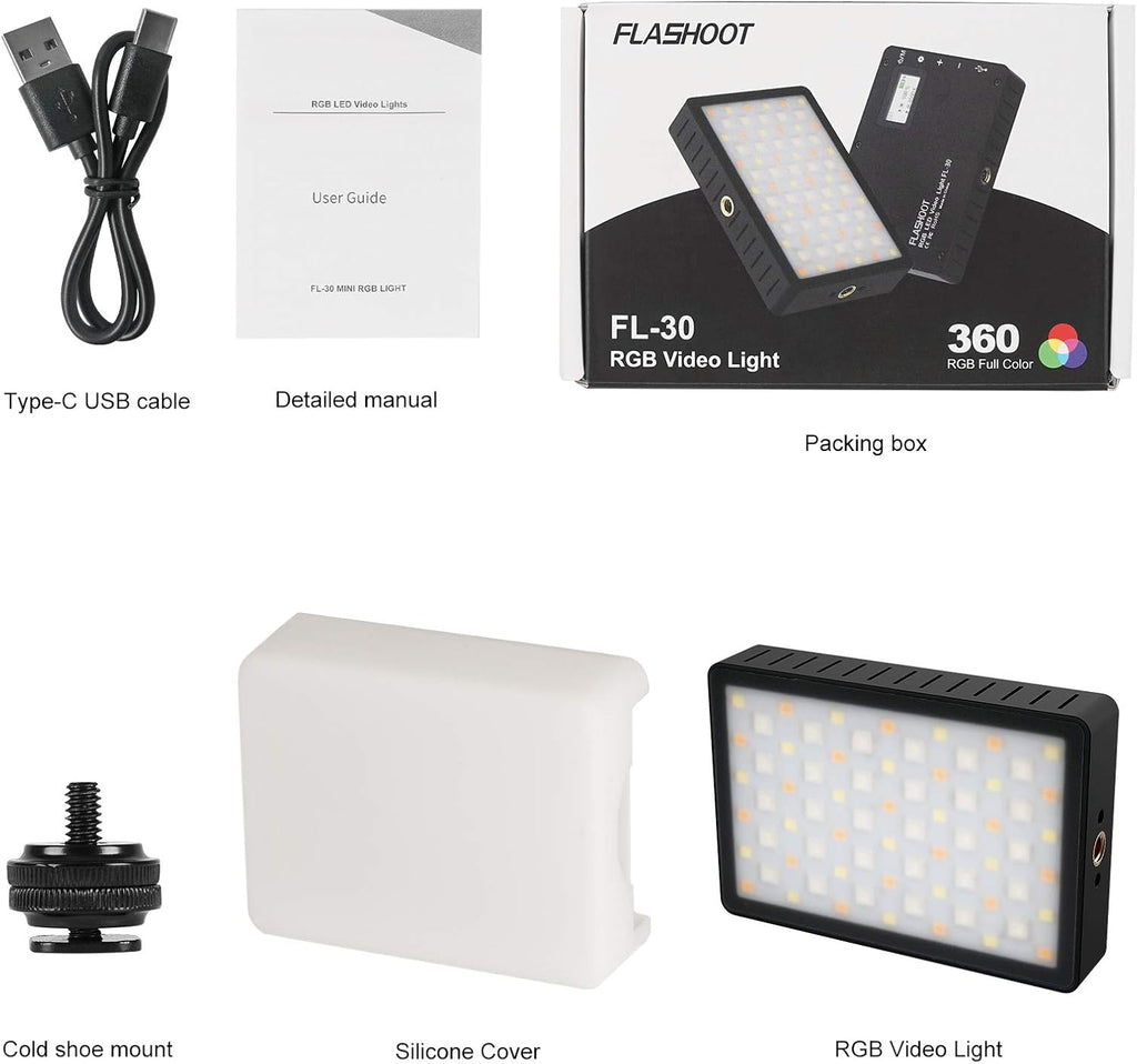 0-360 Full Color RGB Video Light, Portable LED Camera Lights Panel, 3000mAH Rechargeable, Pack of 2 Y79883