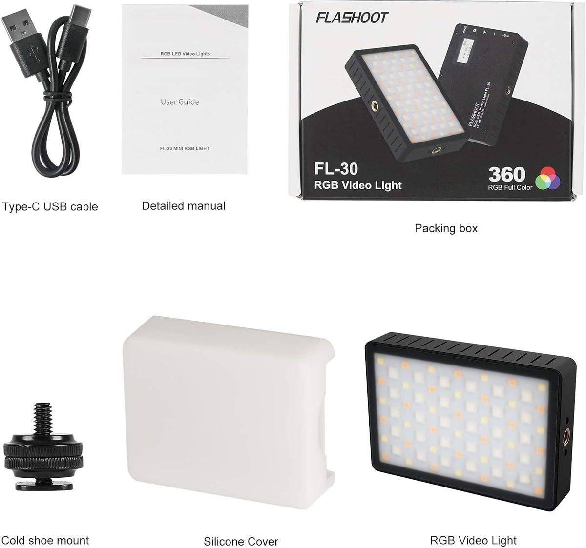 0-360 Full Color RGB Video Light, Portable LED Camera Lights Panel, 3000mAH Rechargeable, Pack of 2 Y79883