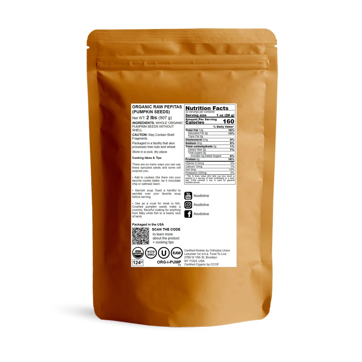 Organic Raw Pepitas Pumpkin Seeds 2 Pounds D61268