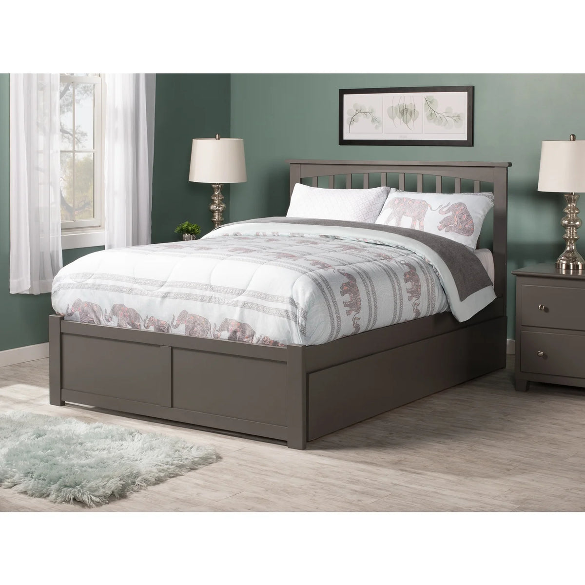 Gray Wood King Platform Bed with Twin XL Trundle H3290