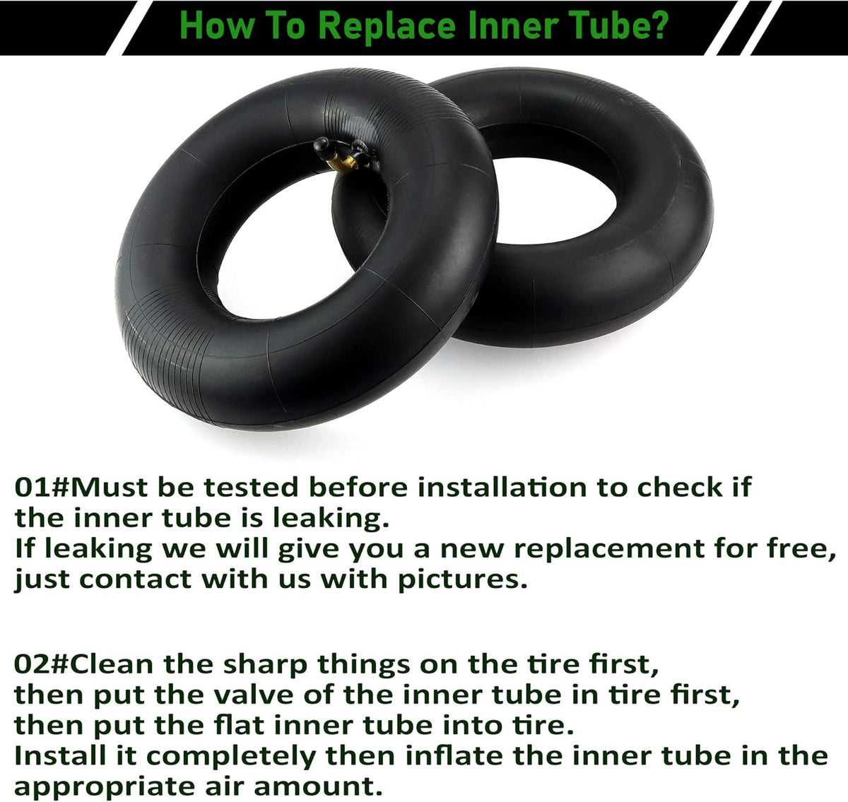 2 Pack Heavy Duty Replacement Inner Tubes with TR-13 Straight Metal Air Valve Stem I891909