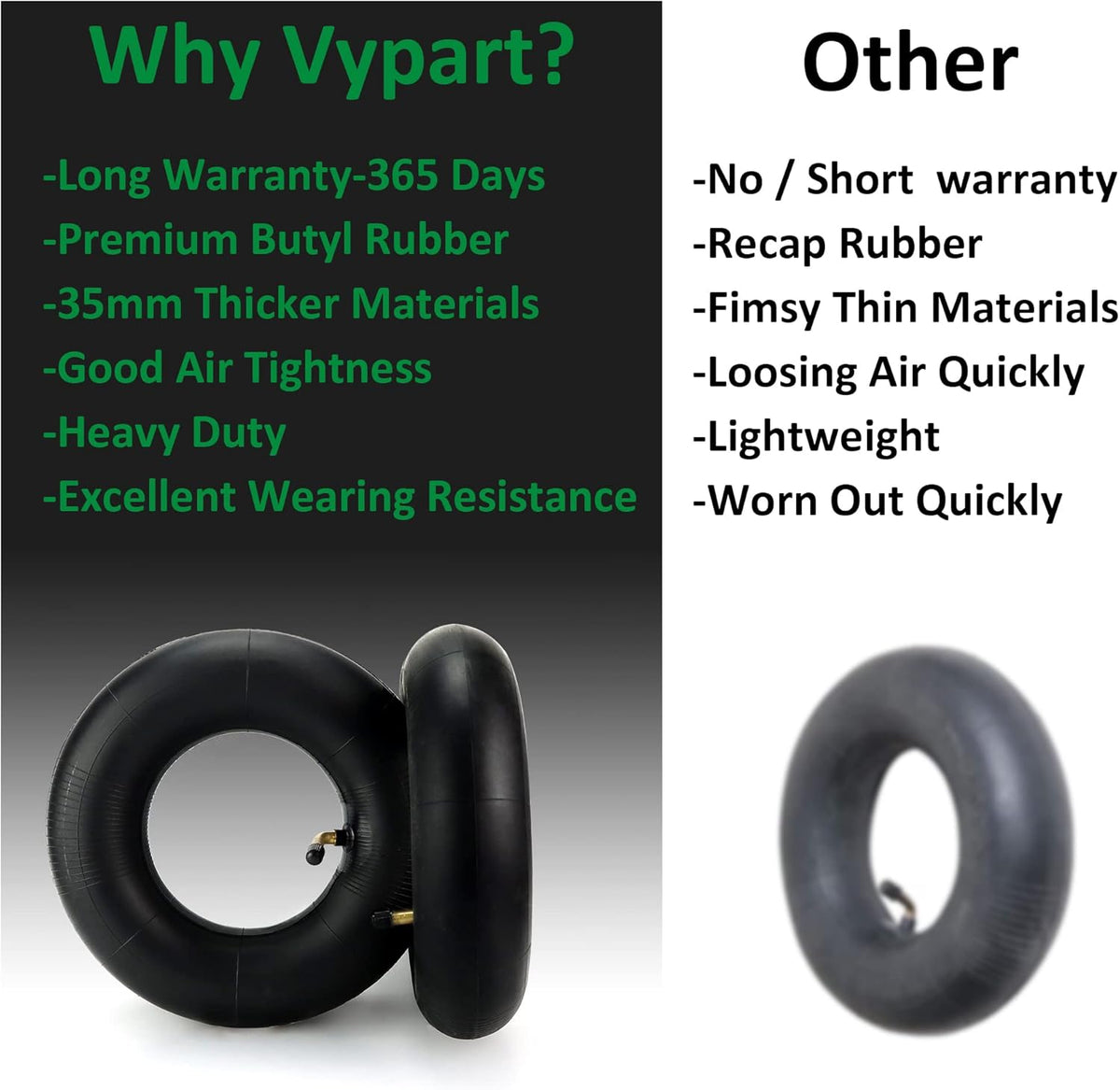 2 Pack Heavy Duty Replacement Inner Tubes with TR-13 Straight Metal Air Valve Stem I891909