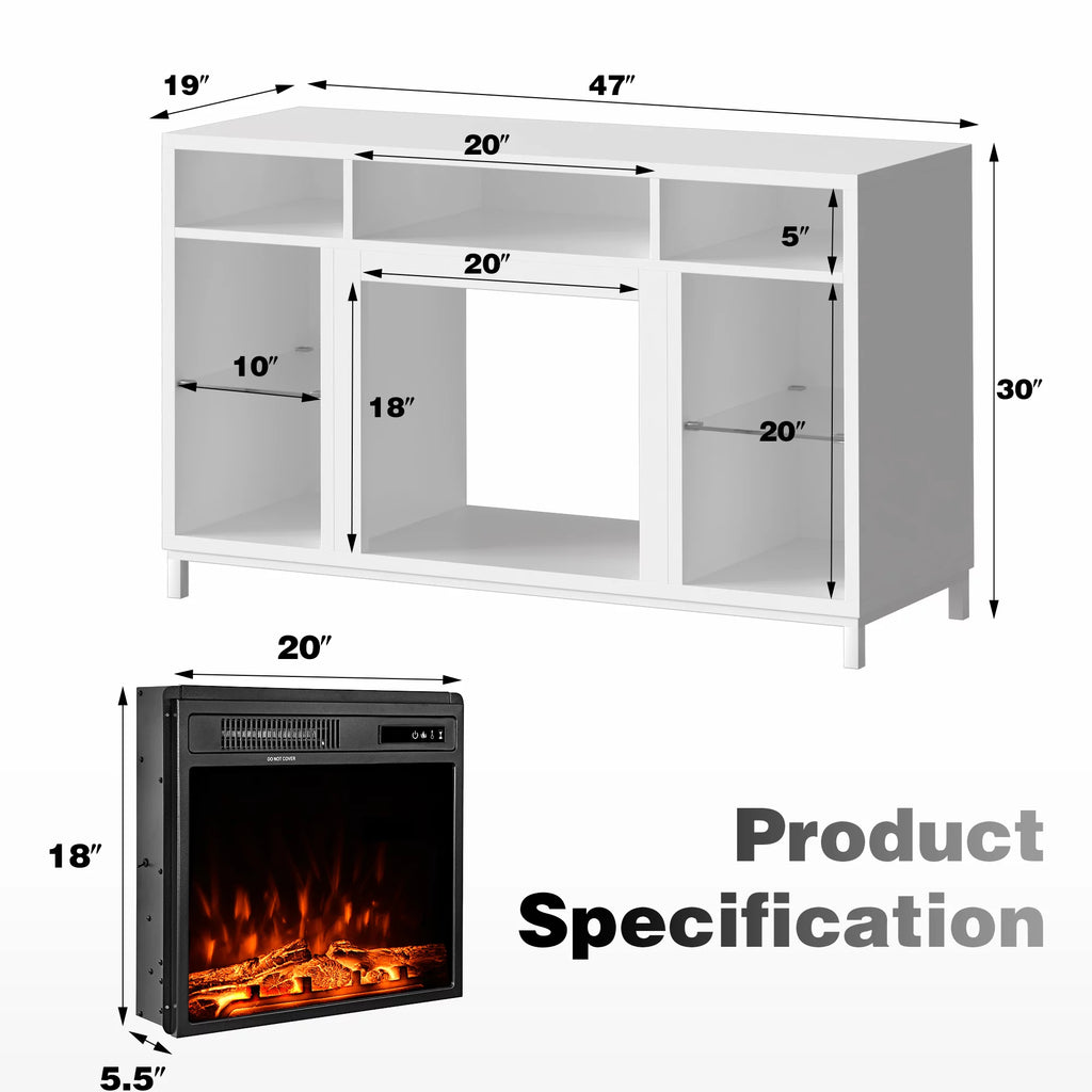 White Fireplace TV Stand with 18" Electric Fireplace and Adjustable Glass Shelves C82673