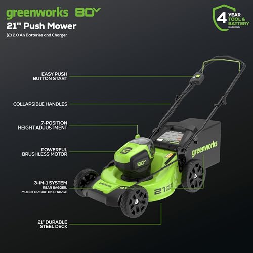 80V 21" Brushless Cordless Push Lawn Mower with 2.0Ah Batteries and Rapid Charger Y264300