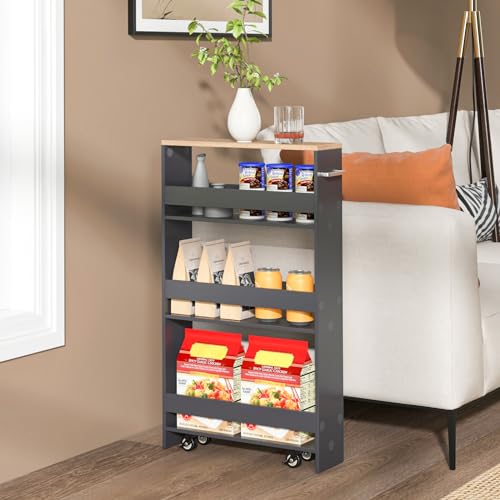 4-Tier Rolling Storage Cart with Handle & Wooden Top (White & Natural) J271257