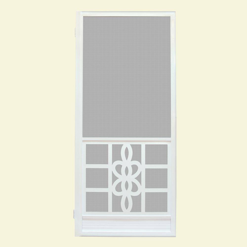 36 in. x 80 in. White Outswing Metal Screen Door O259