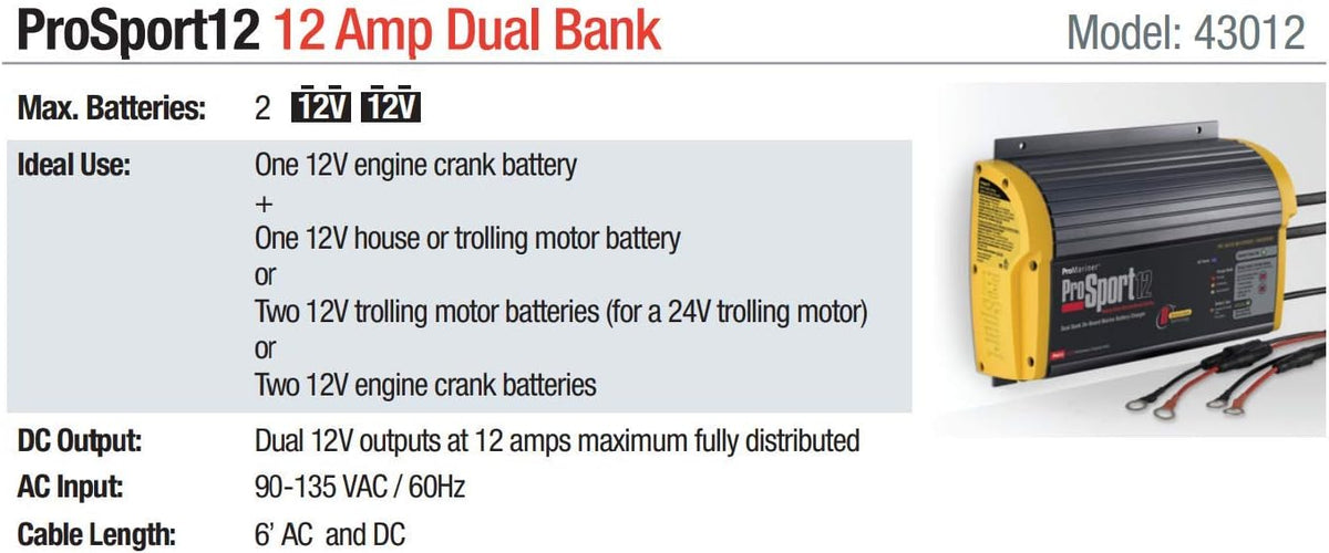 12 Amp 2 Bank On-Board Marine Battery Charger W66442