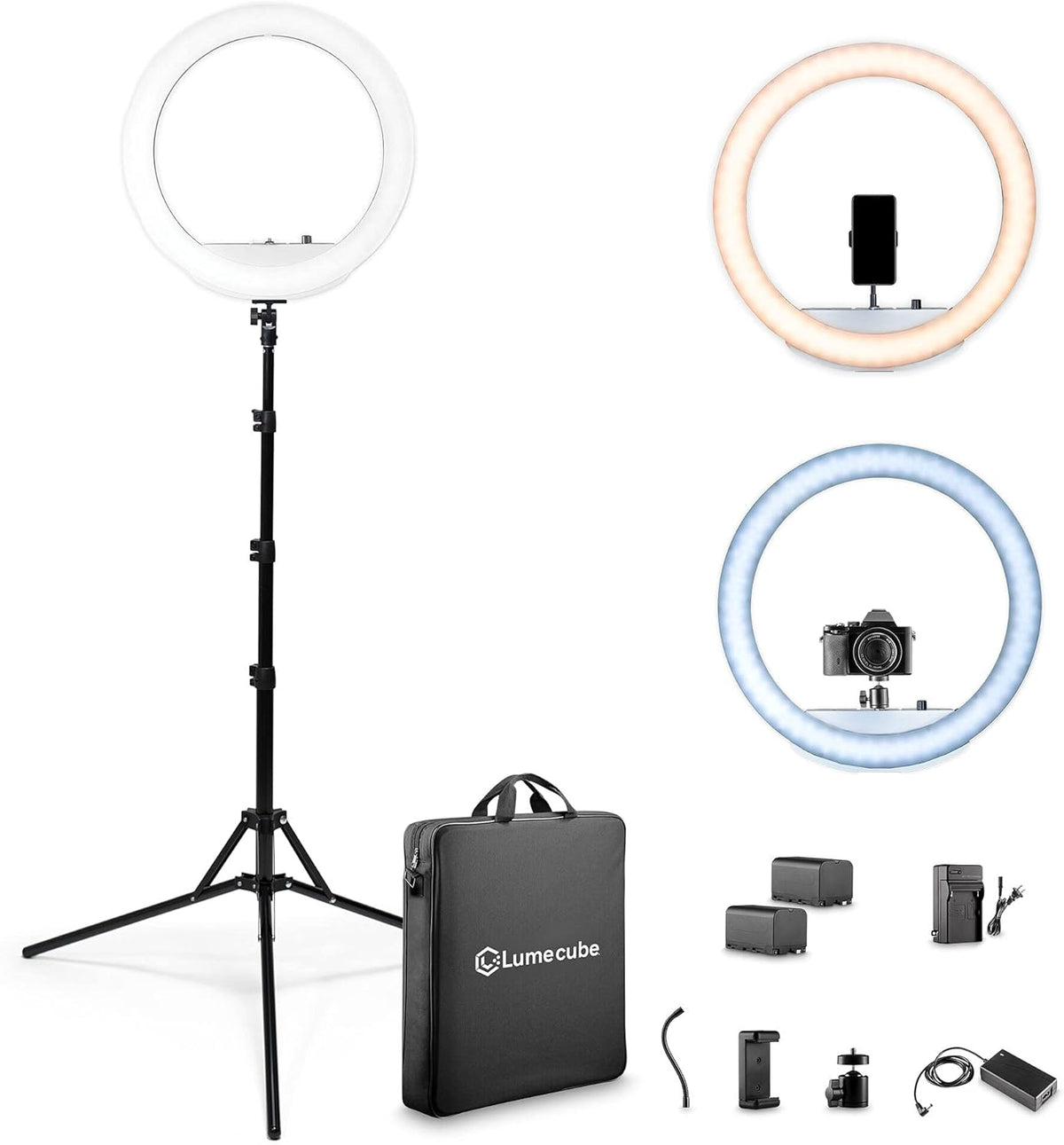 Cordless Bicolor Ring Light Kit with Carry Case and 6.5 ft Stand O646001
