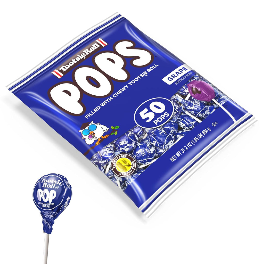 Grape Flavored Lollipops with Chocolatey Center, Individually Wrapped Hard Candy, 50 Count Z5794