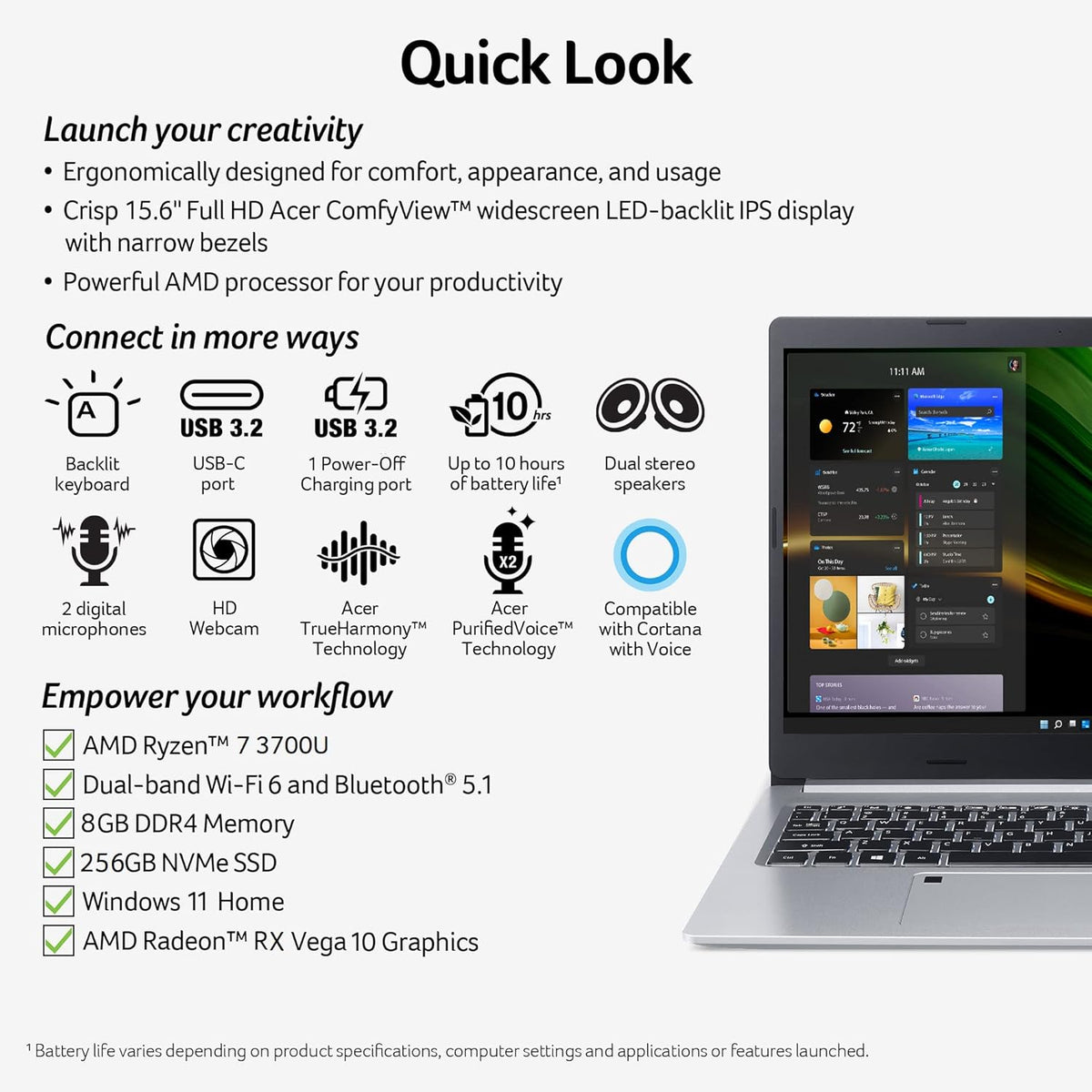 15.6" Full HD IPS AMD Ryzen 7 8GB DDR4 256GB NVMe SSD Laptop D846554