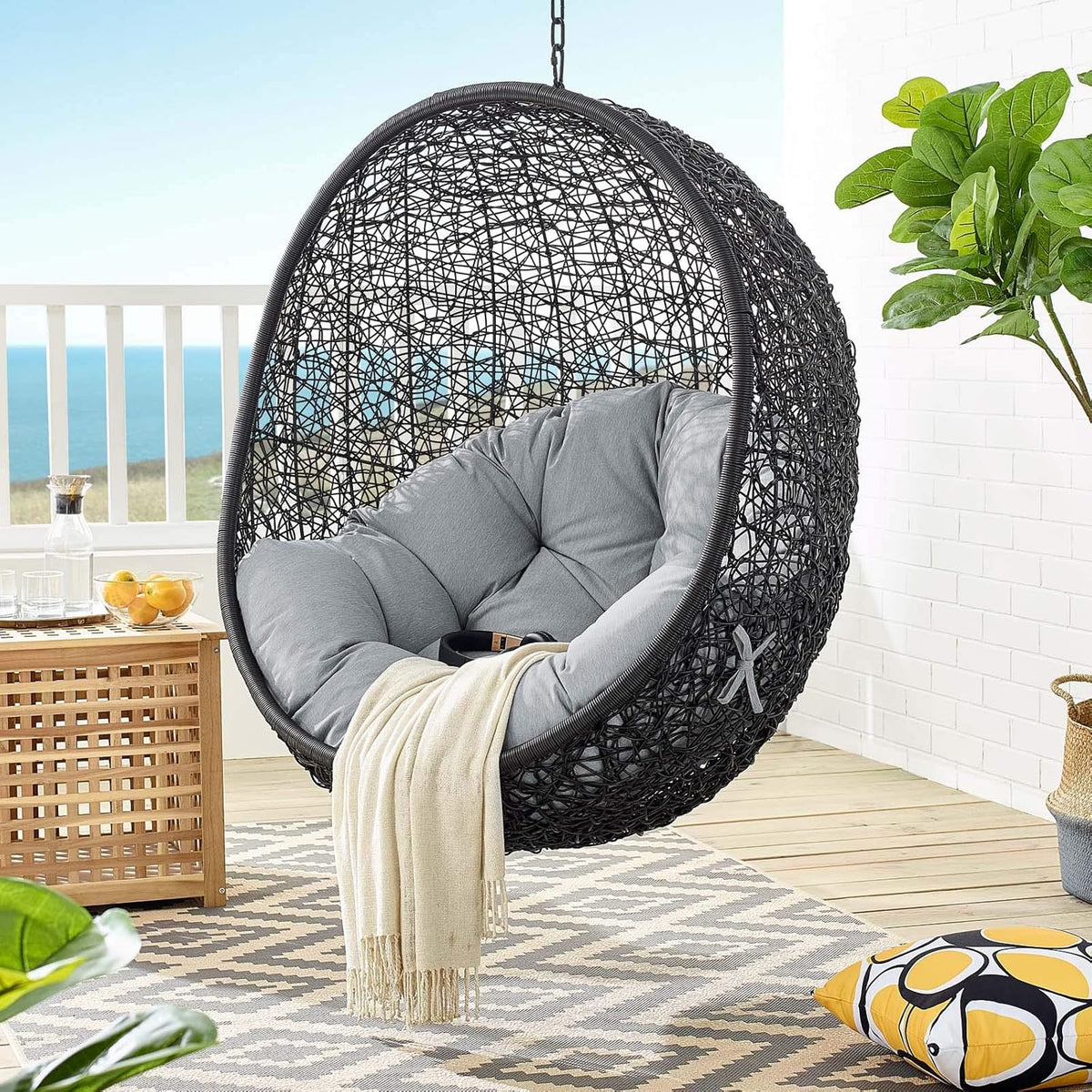 Black White Outdoor Patio Lounge Chair I132621