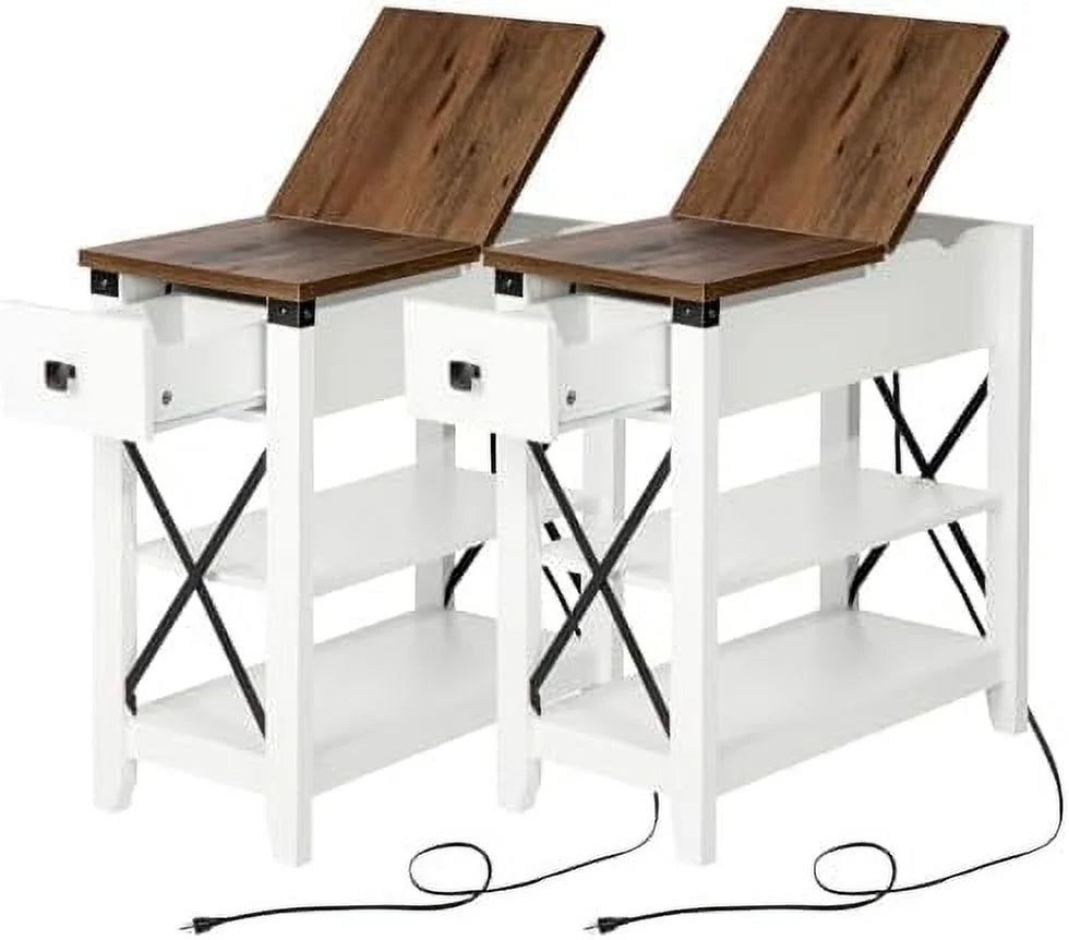 Oak Narrow End Table with Charging Station Q992391
