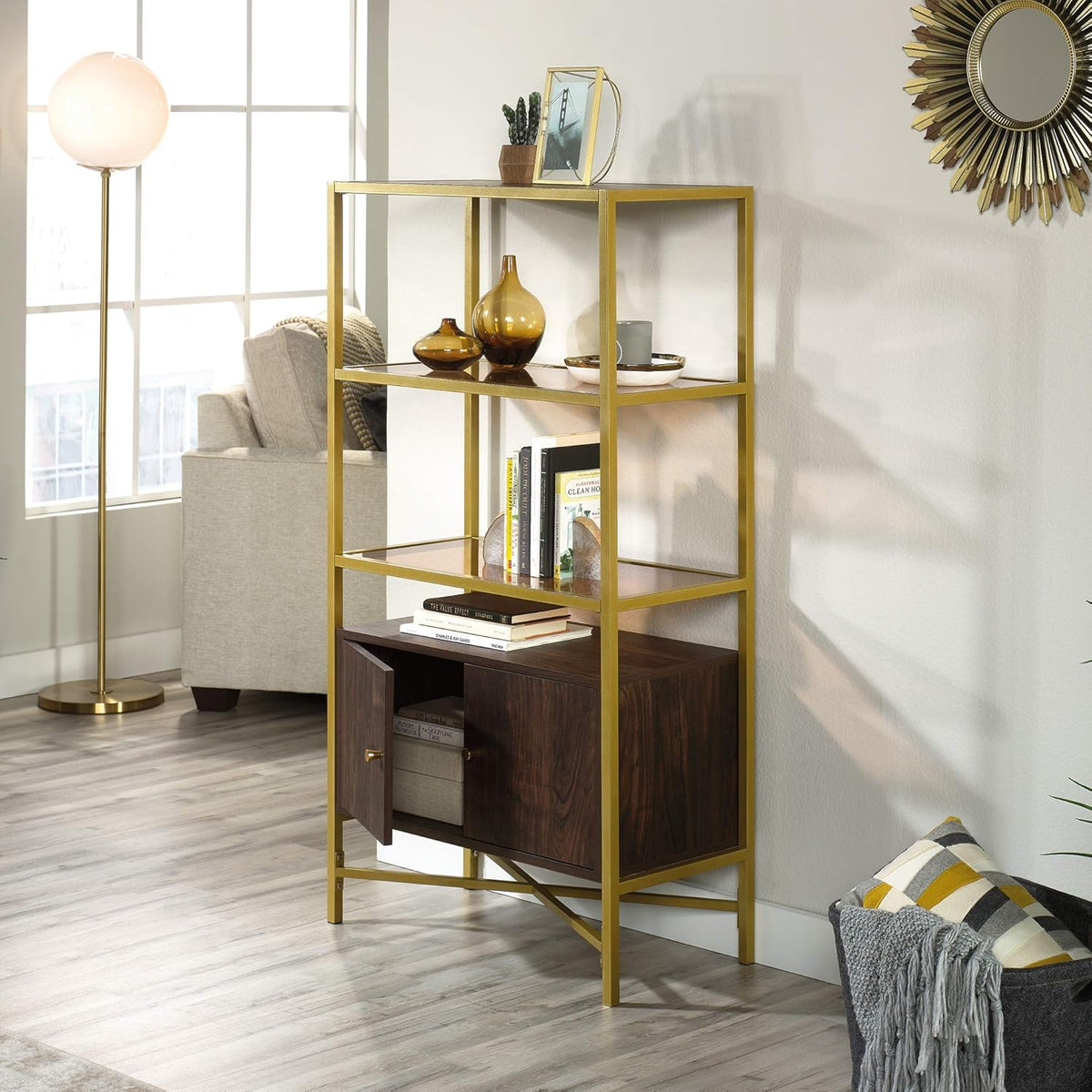 Bookcase with Doors, Rich Walnut Finish Z32155