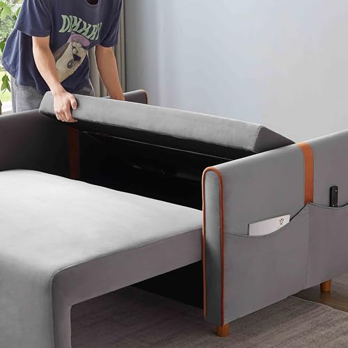 Black Velvet Convertible Sofa Bed with Storage P495
