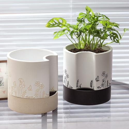 6 Inch Ceramic Self Watering Plant Pot with Drainage Hole H528352