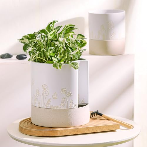 6 Inch Ceramic Self Watering Plant Pot with Drainage Hole H528352
