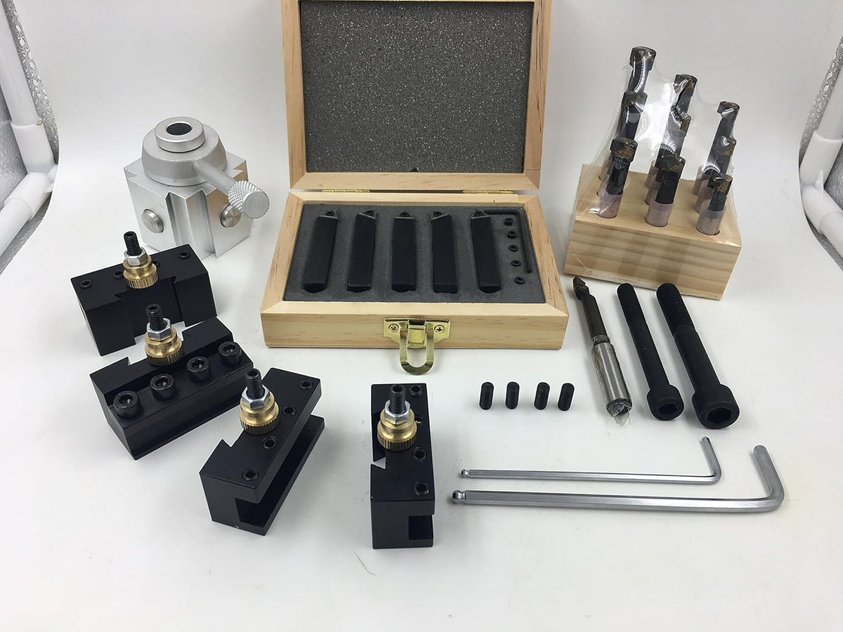 Quick Change Tool Post Holder Set with Boring Bar and Carbide Inserts D238139