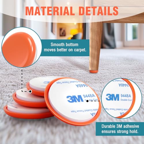 24 PCS 1 inch Furniture Sliders with 3M Adhesive for Carpet & Hardwood Floors Blue E3882