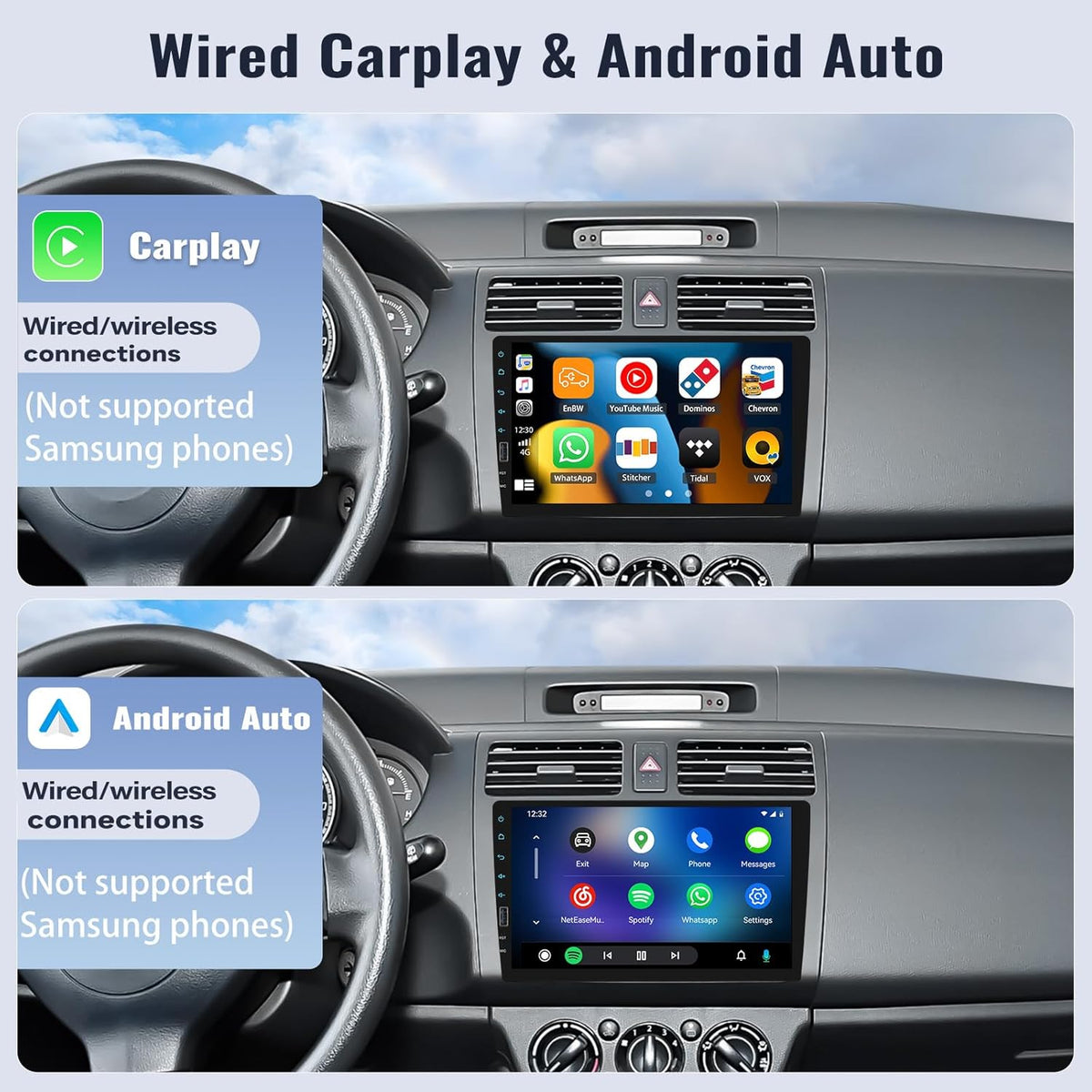 9 Inch Touchscreen Single Din Car Stereo with Wireless Carplay Android Auto Bluetooth FM EQ Backup Camera Car MP5 Player with Steering Wheel Control 7 Color Light MIC S247