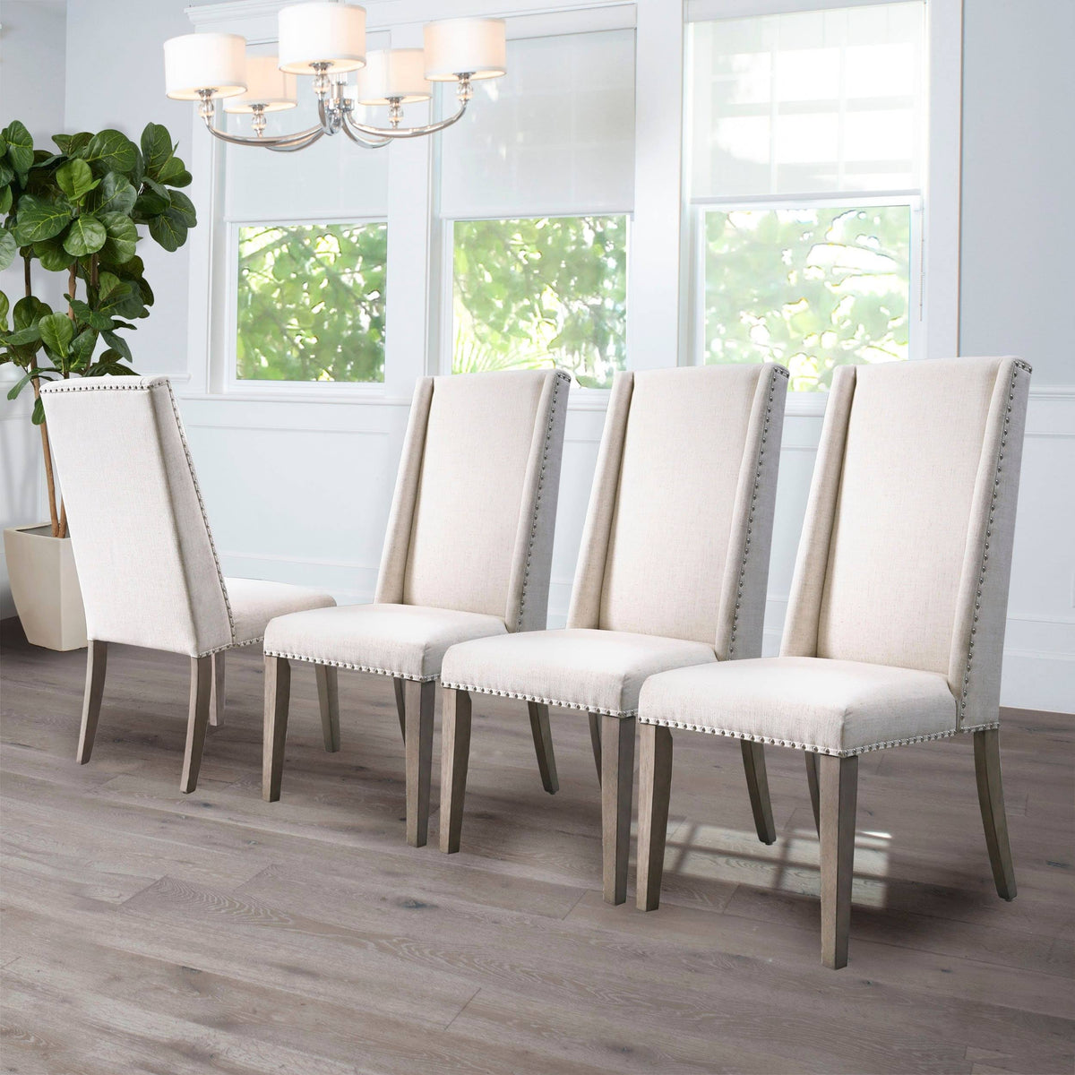 Neutral Acacia Polyester Dining Chair Set of 4 P715
