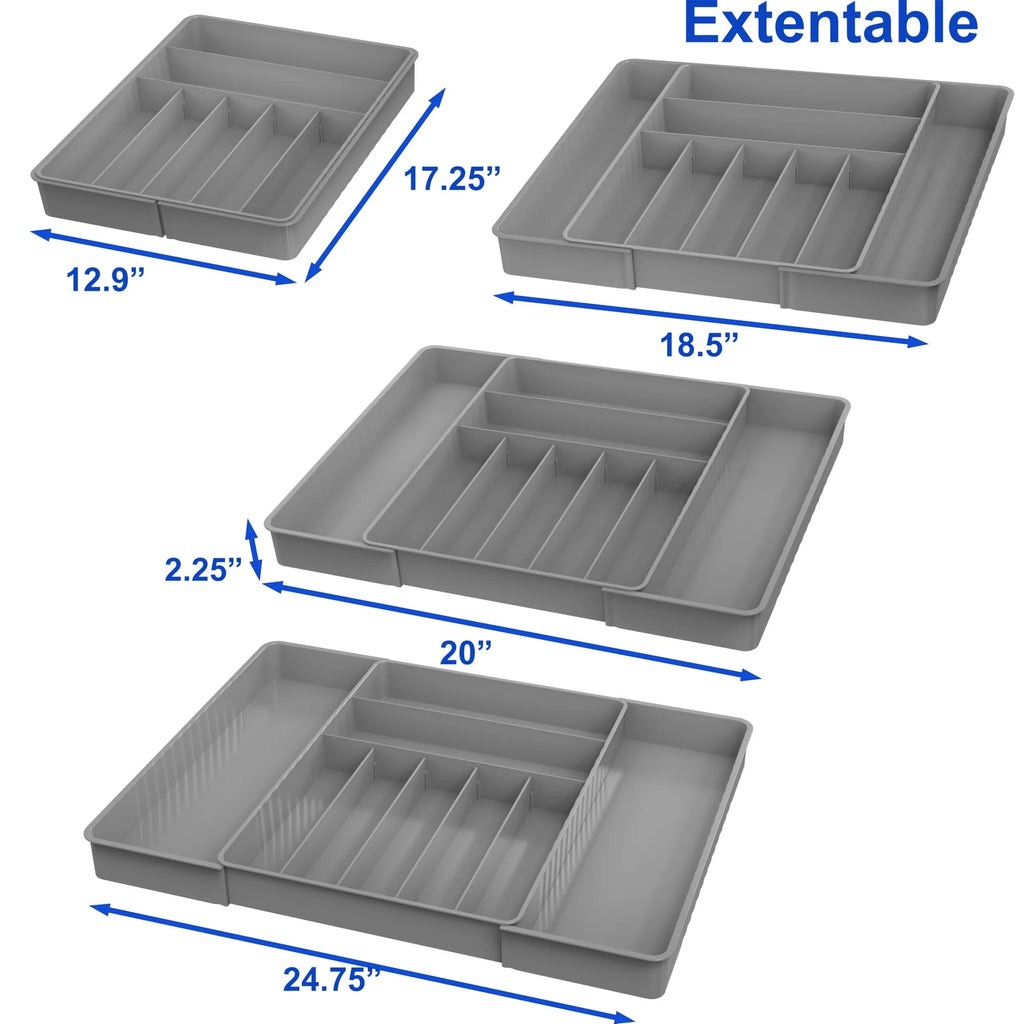 9 Compartment Expandable Cutlery Tray, Gray Z380