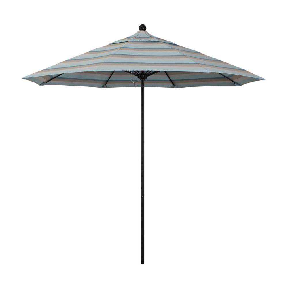 9 ft. Stone Black Aluminum Market Patio Umbrella with Fiberglass Ribs H84999