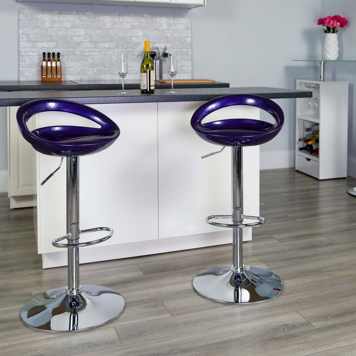 Blue Adjustable Height Plastic Barstool with Chrome Base B226261